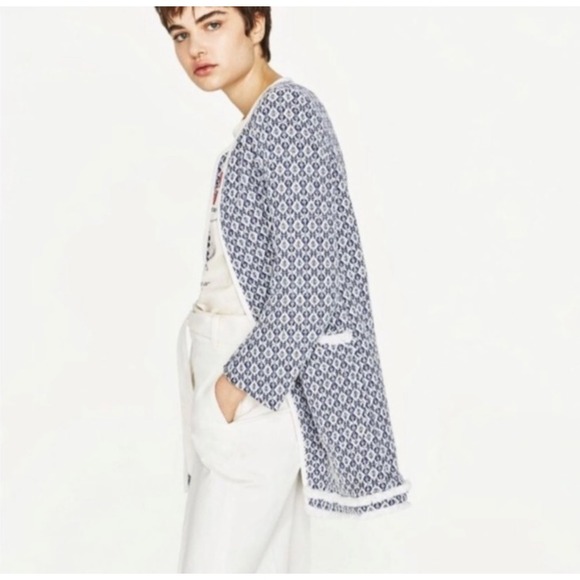 NWT Carolina Belle Montreal Womens Lined Open Cardigan Knit Blazer‎ Blue Large - Picture 1 of 7